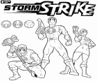 Três Power Rangers com suas armas prontos para ação, Power Rangers Ninja Storm Strike