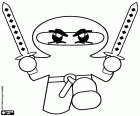 Um guerreiro ninja armado com duas katanas