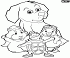 Linny, Tuck e Ming Ming, três animais heróis com o cachorrinho. Os protagonistas desta aventura de Wonder Pets