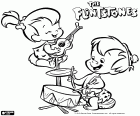 Pedrita é a guitarrista e Bam Bam é o percussionista. As duas criancinhas em ação com os instrumentos musicais no filme Os Flintstones