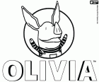 O logotipo da Olivia com o rosto feliz da porquinha, o personagem principal criado por Ian Falconer