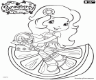 Orange Blossom ou Laranjinha sentada sobre uma fatia de laranja, ela é uma grande amiga de Moranguinho, Strawberry Shortcake