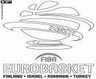 O logotipo da FIBA EuroBasket 2017, o campeonato europeu de basquetebol masculino de 31 de agosto a 17 de setembro de 2017, em quatro países, Finlândia, Israel, Roménia e Turquia