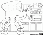 Nosso amigo Pypus adora cozinhar. Este desenho para colorir, vemos Pypus feliz na cozinha com o chapéu de um chef