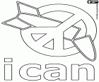 O logotipo do ICAN, o Nobel da Paz de 2017. A campanha internacional para abolir as armas nucleares recebeu o prémio Nobel da paz em 2017. Ican, as iniciais do nome inglês, international campaign to abolish nuclear weapons. O logo simboliza uma bomba nuclear desativada pelo símbolo da paz