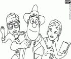 Tad Jones, Sara e Tiffany em uma cena das aventuras de Tadeo Jones 2, O segredo de Rei Midas