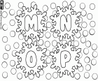 As letras M, N, O e P, uma folha para colorir com quatro letras do alfabeto de flocos de neve