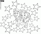 Marshall e Chase de Paw Patrol entre as estrelas, um desenho para colorir