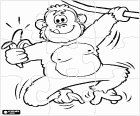 Quebra-cabeça com um chimpanzé pendurado de um liana com uma banana na mão
