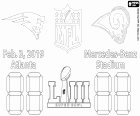 New England Patriots contra Los Angeles Rams. Super Bowl 2019, no estádio Mercedes-Benz em Atlanta, 3 de fevereiro de 2019
