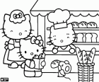 Hello Kitty foi comprar pão na padaria com sua mãe.