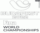 Logotipo do Campeonato Mundial de Esportes Aquáticos Budapeste 2022. Este campeonato mundial organizado pela FINA é realizado na capital húngara de 18 de junho a 4 de julho de 2022