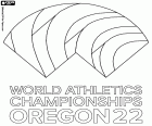 O logotipo do Campeonato Mundial de Atletismo de 2022 organizado pela IAAF que acontece em Eugene, Oregon, EUA, de 15 a 24 de julho de 2022