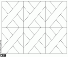 Padrão simples formado por peças quadradas com duas diagonais cruzadas. A repetição das peças cria uma composição de quadrados interligados que é usada na marcenaria e pisos de parquet de madeira.