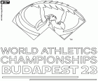 O logotipo do Campeonato Mundial de Atletismo de 2023, Budapeste, Hungria, de 19 a 27 de agosto de 2023