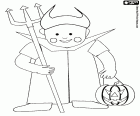 desenho de Garoto fantasiado de diabo Halloween para colorir