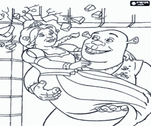desenho de Os recém-casados Shrek e Fiona para colorir