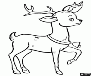 desenho de Rena de Natal com sininho para colorir