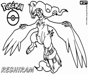 desenho de Reshiram, um pokémon preto para colorir