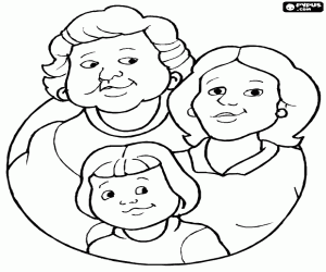 desenho de Retrato da avó, mãe e neta para colorir