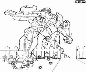 desenho de RobotTransformer e uma cerca do jardim para colorir