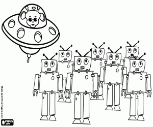 desenho de Os robôs e o extraterrestre para colorir