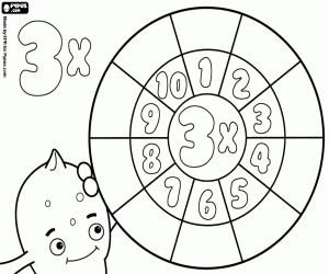 desenho de Roda de multiplicar por 3, em branco para colorir