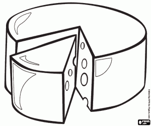 desenho de Roda de queijo e um pedaço cortado para colorir