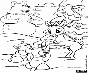 desenho de Rodolfo e os animais da floresta para colorir