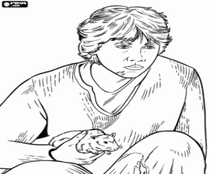 desenho de Ron com o rato na mão para colorir