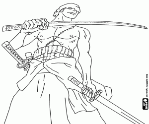 desenho de Roronoa Zoro com suas espadas para colorir
