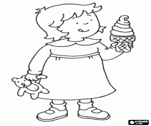 desenho de Rosie, a irmã de Caillou e um sorvete para colorir