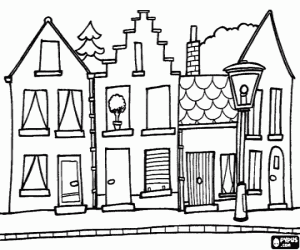 desenho de Uma rua com casas sobrados para colorir