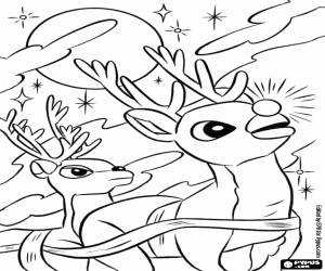 desenho de Rudolph a rena com o nariz luminoso para colorir