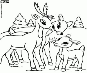 desenho de Rudolph a rena com seus pais para colorir
