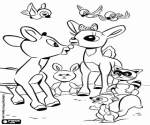 desenho de Rudolph, Clarice e os animais para colorir