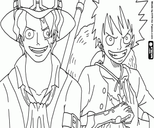 desenho de Sabo e Luffy, meio-irmãos para colorir