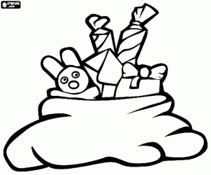 desenho de Saco de presentes de Natal e uma pelúcia para colorir