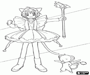 desenho de Sakura com Kero para colorir