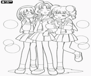 desenho de Sakura e suas amigas da escola para colorir