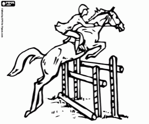desenho de O salto do cavalo com o cavaleiro para colorir