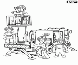 desenho de Sam e os bombeiros com o caminhão para colorir