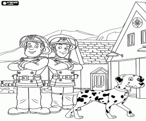 desenho de Sam, Tom e o cão, os bombeiros para colorir
