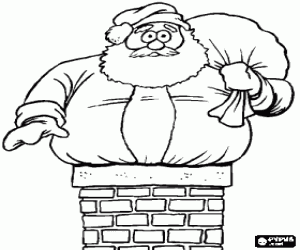 desenho de Santa Claus em problemas e a chaminé para colorir