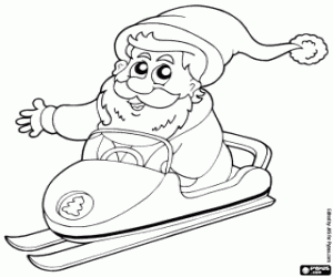 desenho de Santa em um snowmobile ou motoneve para colorir