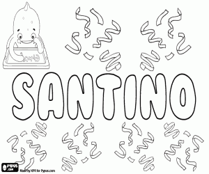desenho de Santino, nome e sobrenome italiano para colorir
