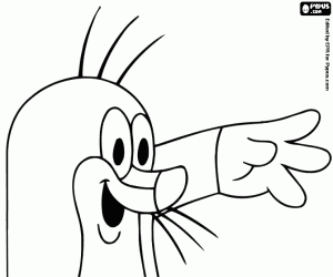 desenho de Saudação feliz da pequena toupeira Krtek para colorir