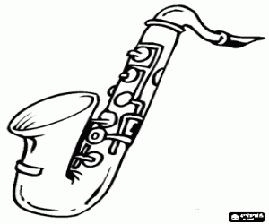 desenho de Um saxofone, instrumento de vento para colorir