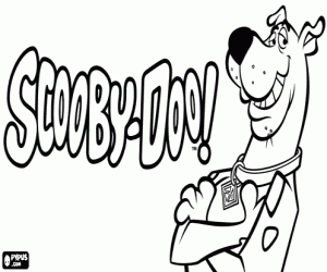 desenho de Scooby Doo com o logo para colorir