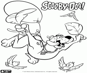desenho de Scooby Doo entre as aves para colorir